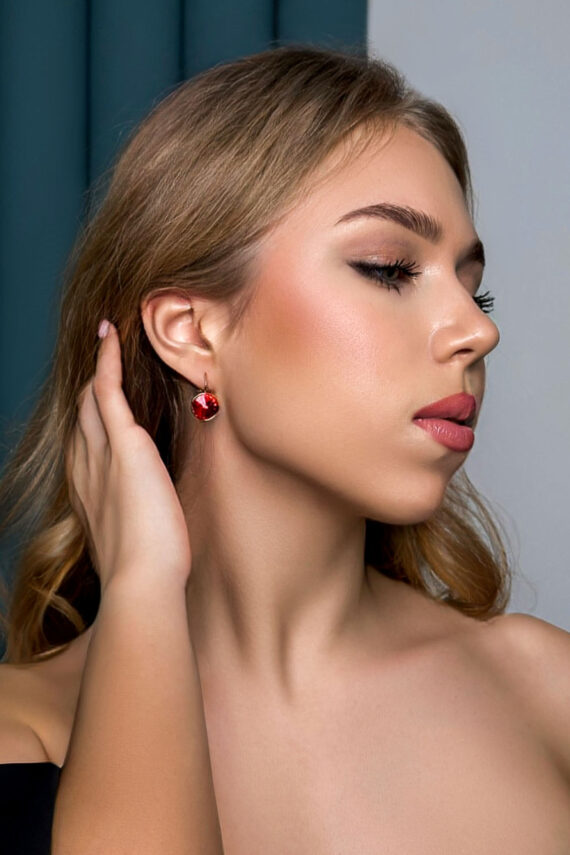 Сережки Червоний Камінь "Ruby" CN180 Золотисті