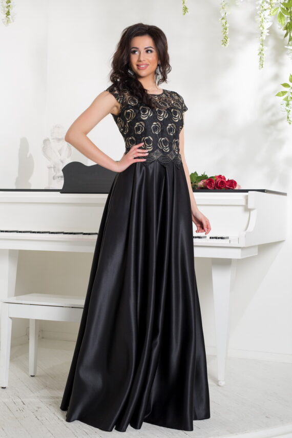 Вечірня Сукня Атлас Вишивка 8042 Чорна