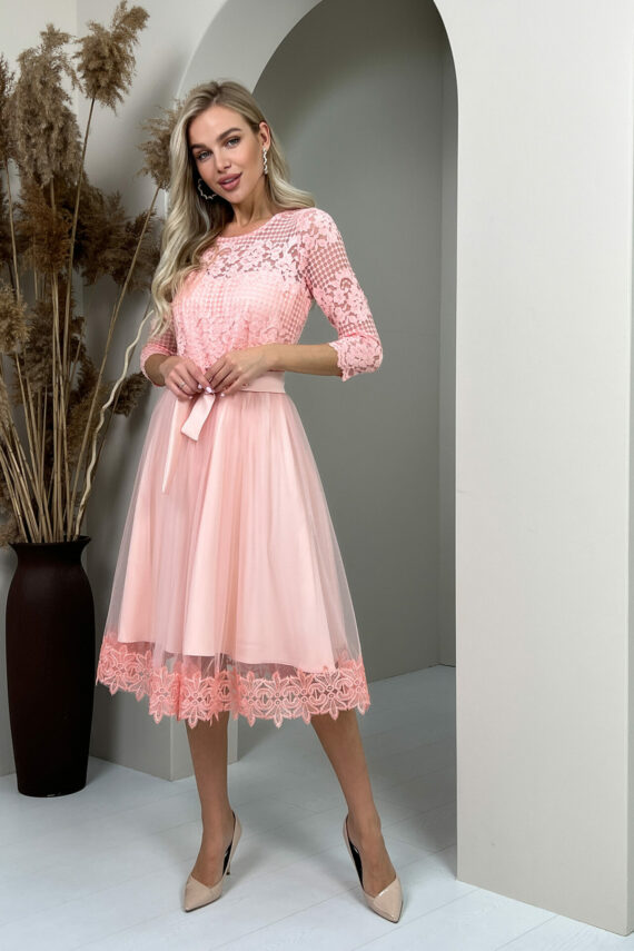 Коктейльна Сукня Гіпюр Сітка 20194 Рожева