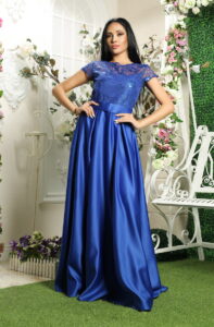 Вечірня сукня Атлас Паєтка 8052 Синя