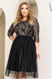 Коктейльна Сукня Гіпюр 21147 Чорна Золота