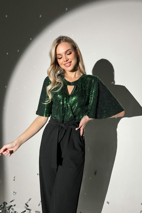 Комбінезон Ошатний Паєтка 9224 Чорний Зелений