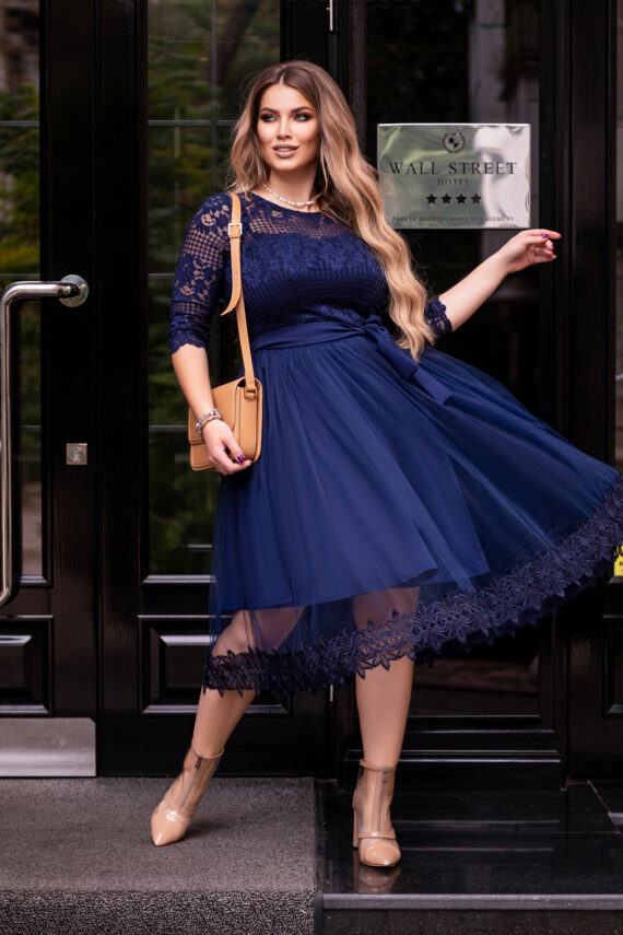 Коктейльна Сукня Гіпюр Сітка 20194 Синя