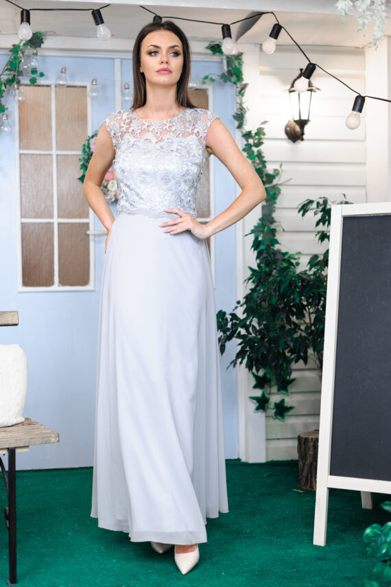 Вечірня сукня Атлас Шифон 8007 Сіра