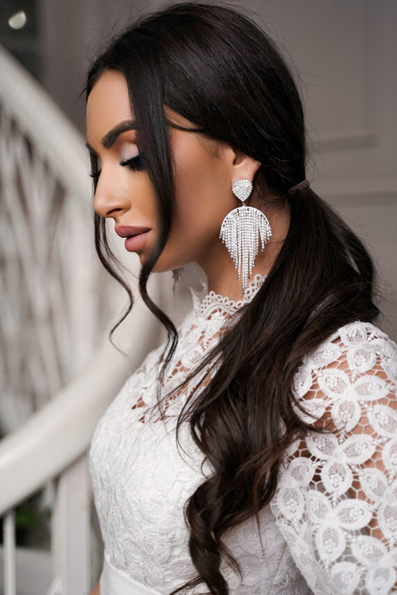 Сережки Біжутерія Блиск Стрази 23505 Сріблясті