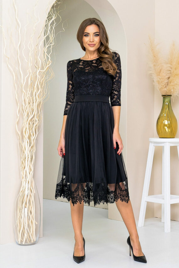 Коктейльна Сукня Гіпюр Мереживо 21098 Чорна