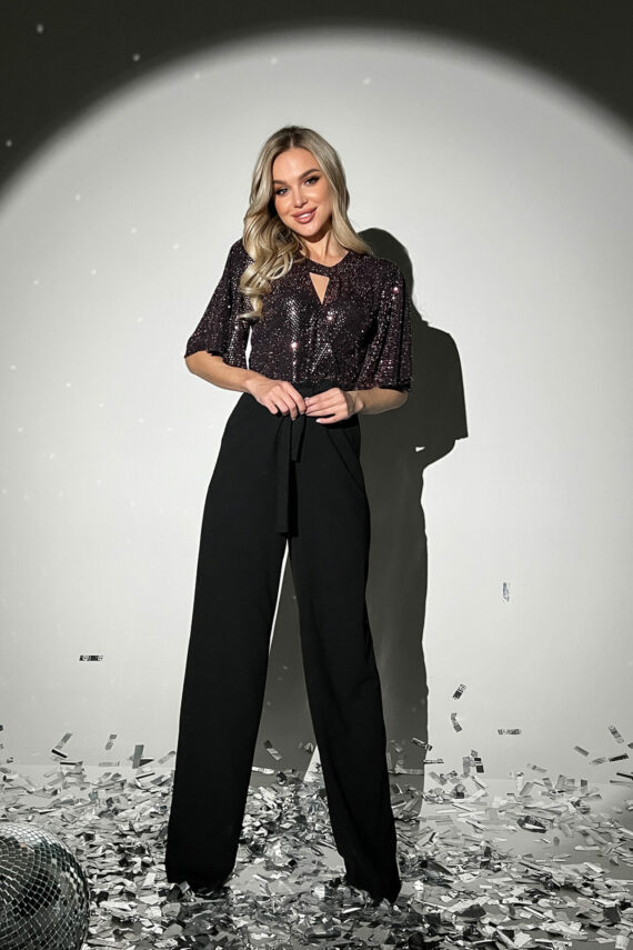 Комбінезон Ошатний Паєтка 9224 Чорний Рожевий