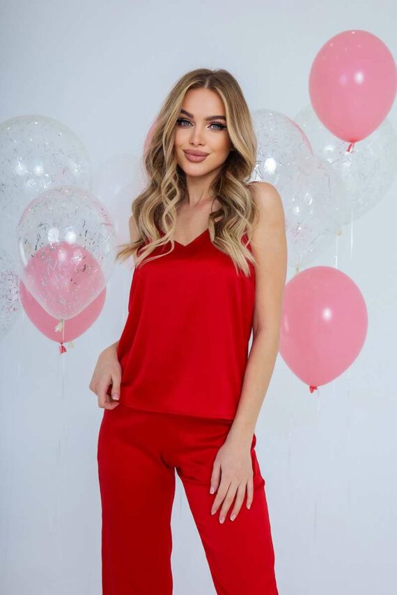 Майка Атласний Піжамний Комплект 21161 Червона