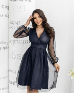 Коктейльна Сукня М'яка Сітка 22085 Синя