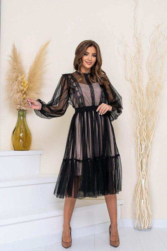 Коктейльна Сукня Двійка Сітка 21109 Чорна