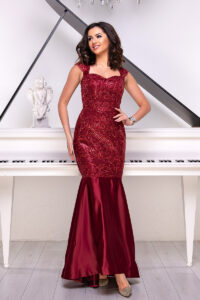 Вечірня Сукня Вишивка Паєтка 9014 Бордова