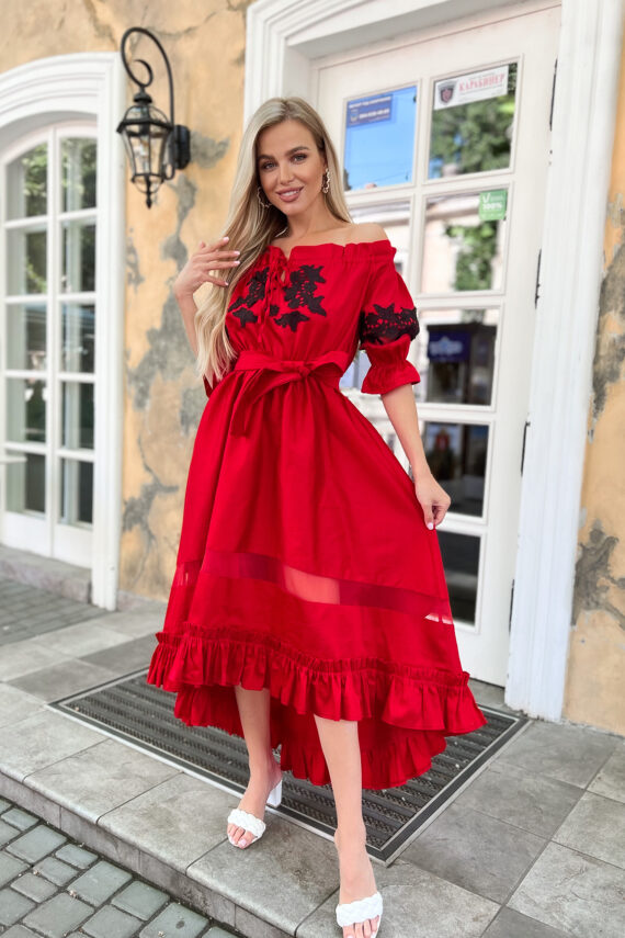 Літня Сукня Коттон Асиметрія 20149 Червона