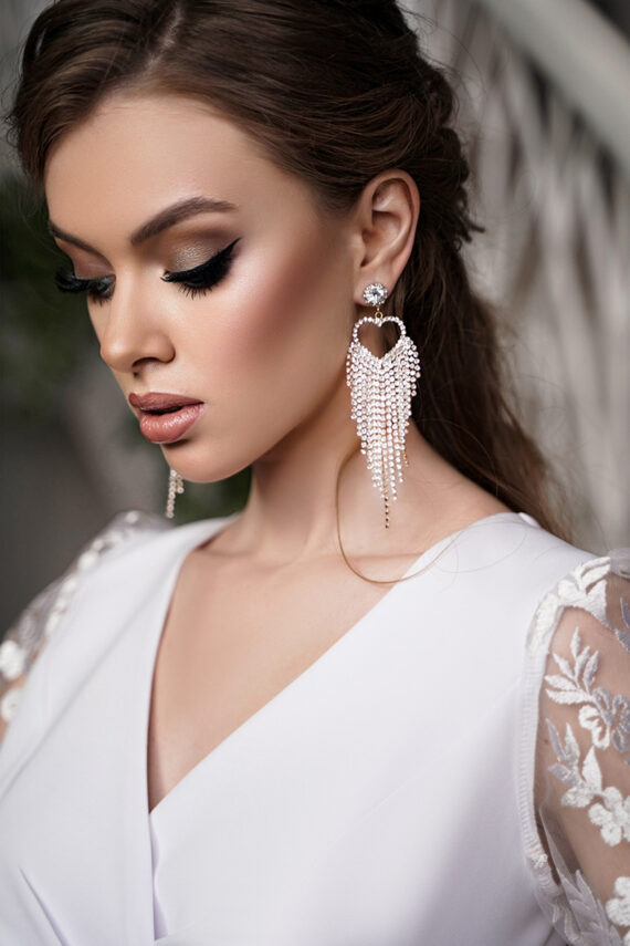 Сережки Біжутерія Водоспад Серце 23502 Золотисті