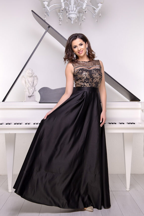 Вечірня Сукня Золота Вишивка 9032 Чорна