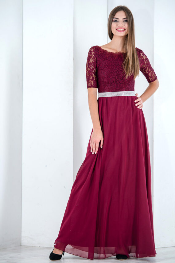 Вечірня Сукня Гіпюр Шифон 6011 Бордова