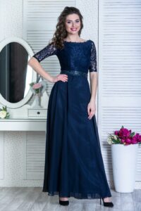 Вечірня Сукня Гіпюр Шифон 6011 Синя