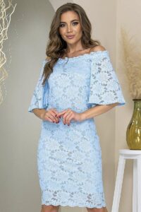 Коктейльна Сукня Відкриті Плечі 21110 Блакитна