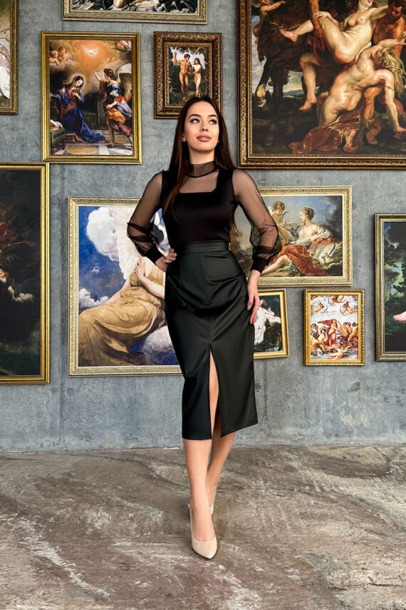 Спідниця Екошкіра "Сучасна Класика" 22076 Чорна