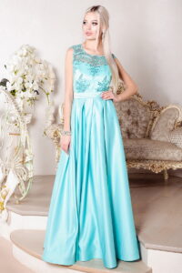 Вечірня сукня Атлас Вишивка 8013 М'ята