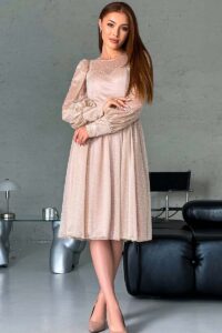 Коктейльна Сукня Шифон Блиск 23010 Бежева
