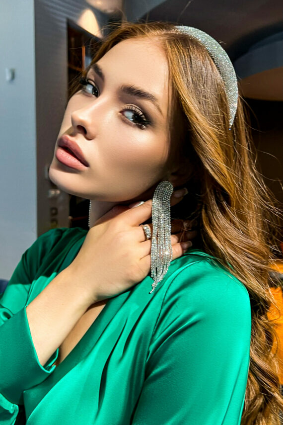 Сережки "Сяючі Каскади" Стрази 23517 Сріблясті