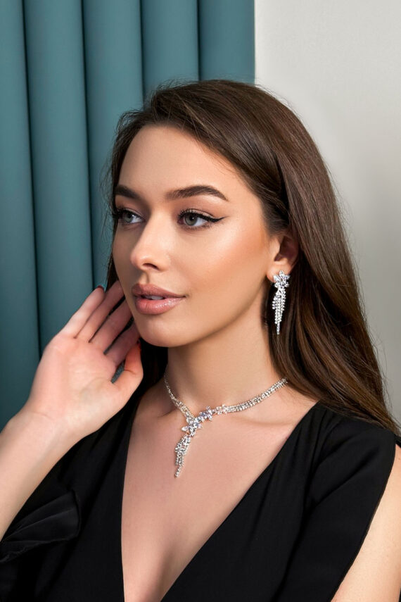 Комплект Біжутерії Кольє Сережки 23508 Сріблястий