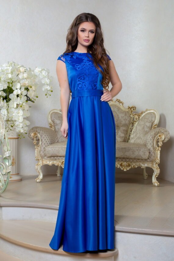Вечірня Сукня Атлас Вишивка 8026 Електрик