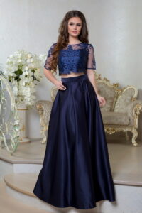 Вечірня Сукня Атлас Вишивка 8012 Синя