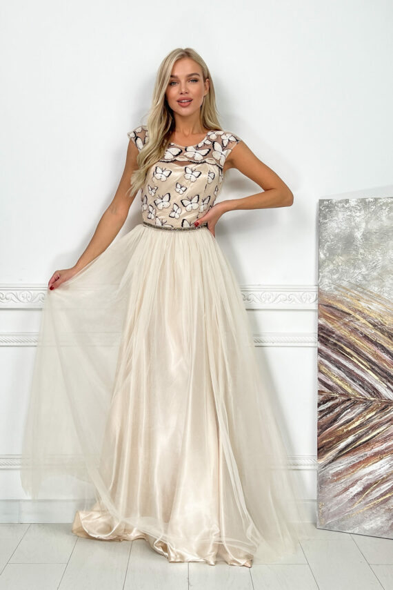 Вечірня Сукня Метелики Вишивка 7036 Молочна