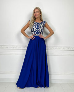 Вечірня Сукня Аплікація Максі 7012 Синя