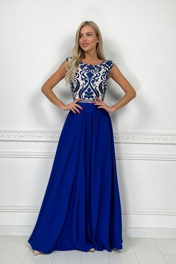 Вечірня Сукня Аплікація Максі 7012 Синя