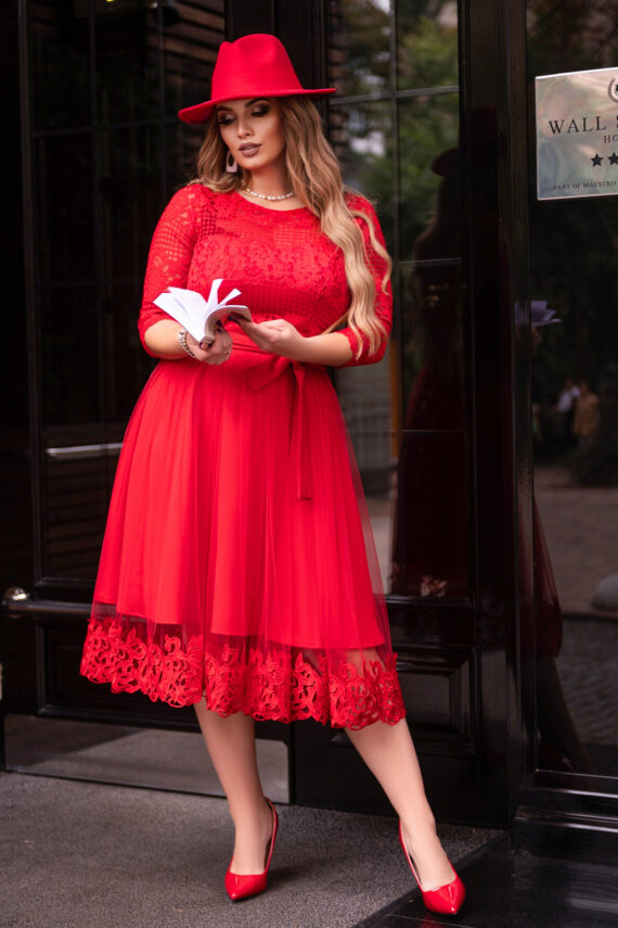 Коктейльна Сукня Гіпюр Сітка 20194 Червона