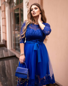 Коктейльна Сукня Гіпюр Сітка 20194 Електрик