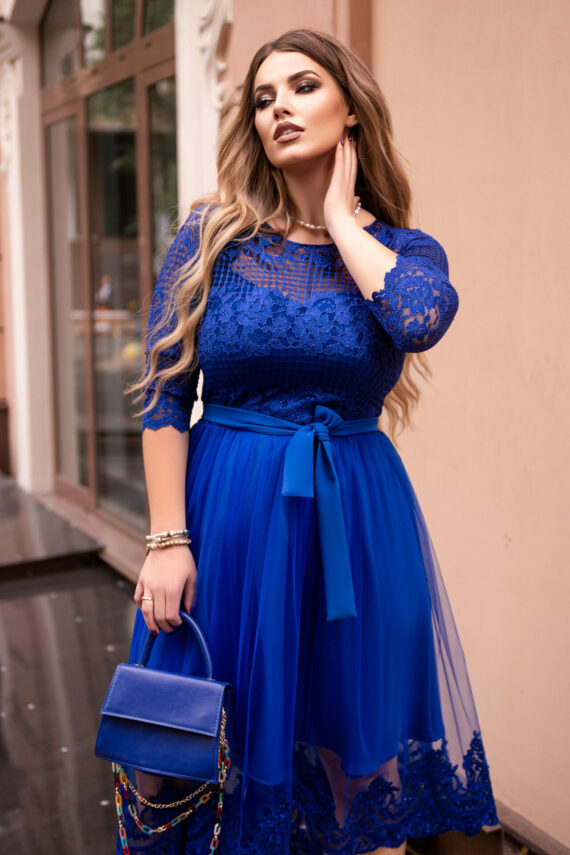 Коктейльна Сукня Гіпюр Сітка 20194 Електрик