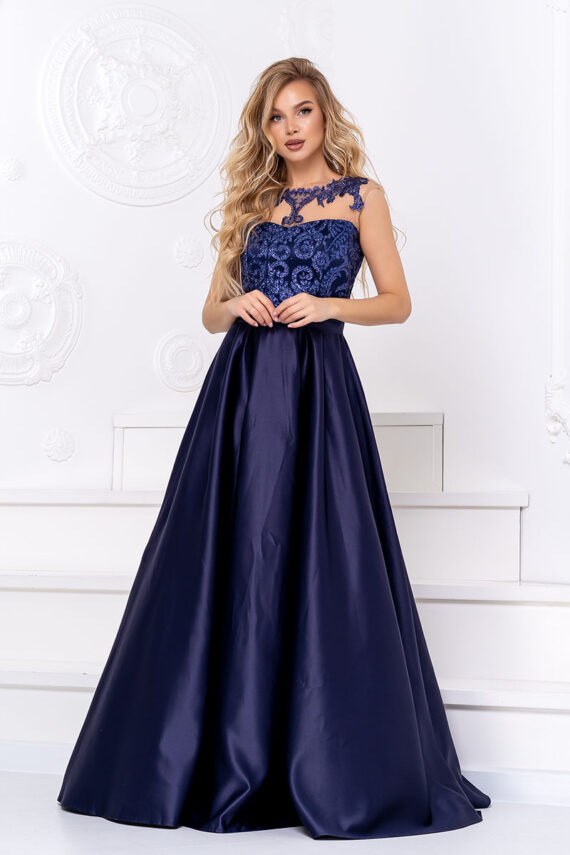 Вечірня сукня Атлас Гліттер 20018 Синя