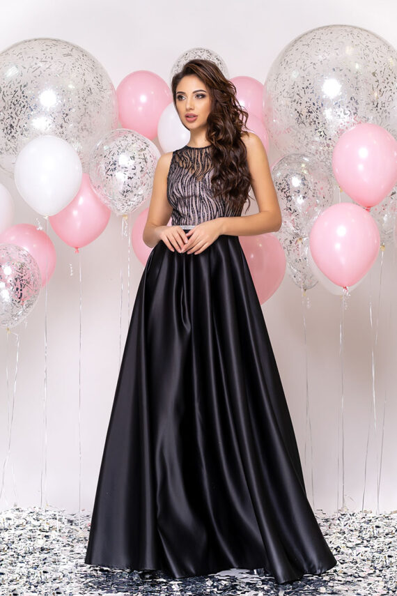 Вечірня сукня Атлас Максі 20024 Чорна