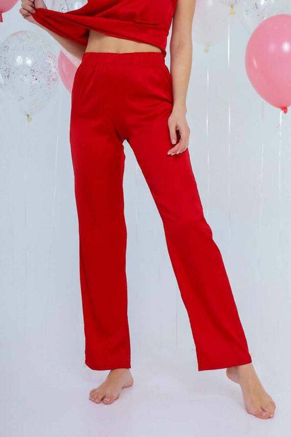 Штани Атласний Піжамній Комплект 21161 Червоні