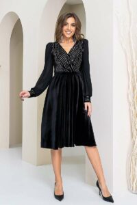 Коктейльна Сукня Оксамит Паєтка 21134 Чорна