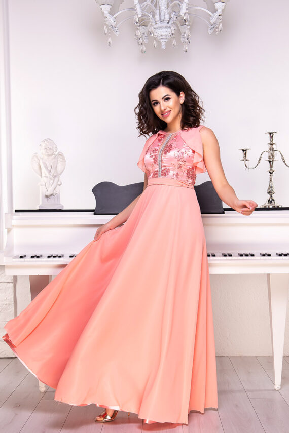 Вечірня Сукня Атлас Шифон 9076 Рожева