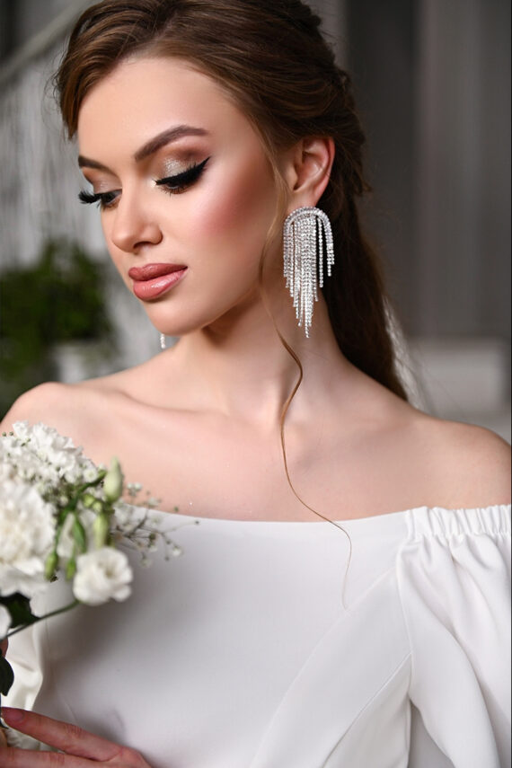 Сережки-Пензлі Біжутерія Стрази 23501 Сріблясті