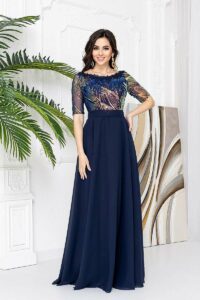 Вечірня Сукня Шифон Паєтка 21035 Синя