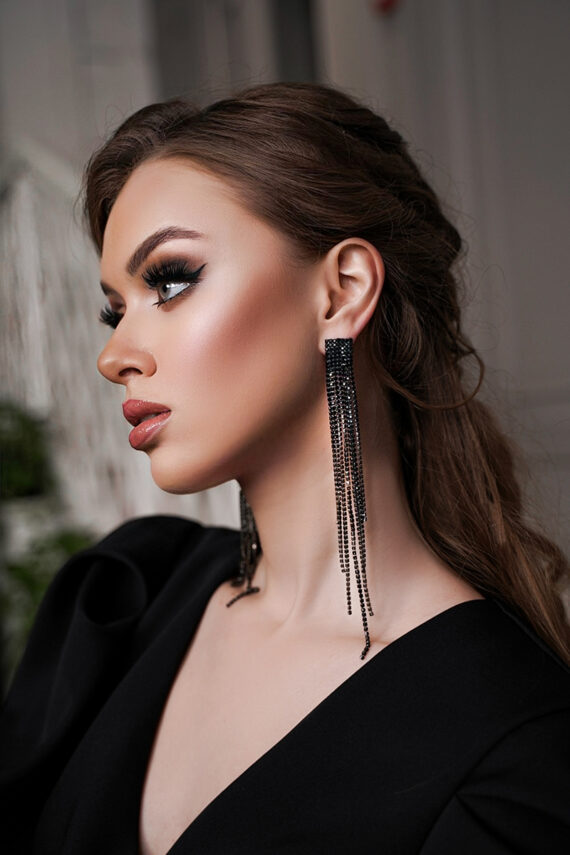 Сережки-Пензлі Біжутерія Стрази 23504 Чорні