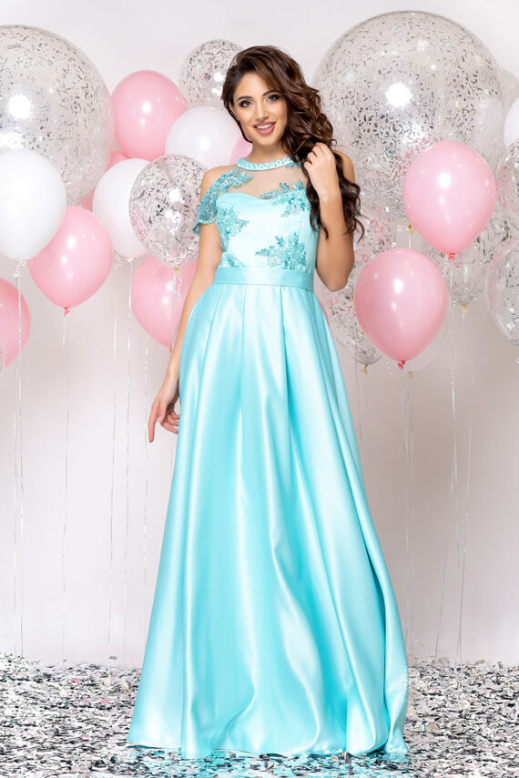 Вечірня сукня Атлас Максі 20002 Бірюза