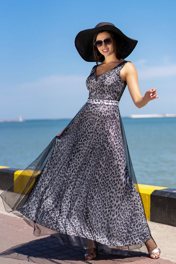 Срібна Вечірня сукня Modern Glamour 9101 в підлогу