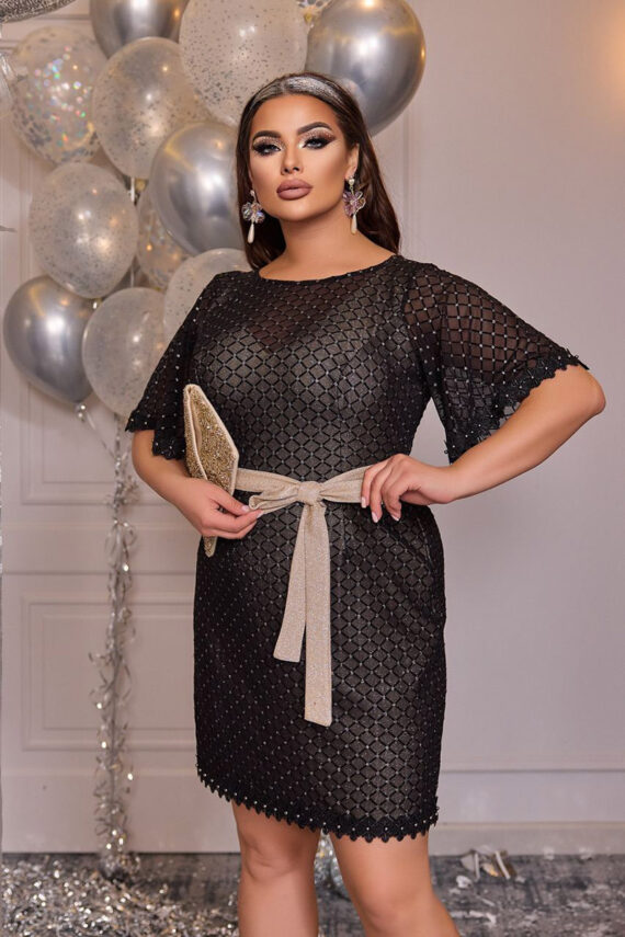 Коктейльна Сукня Сітка "Діамант" 21155 Чорний/бежевий