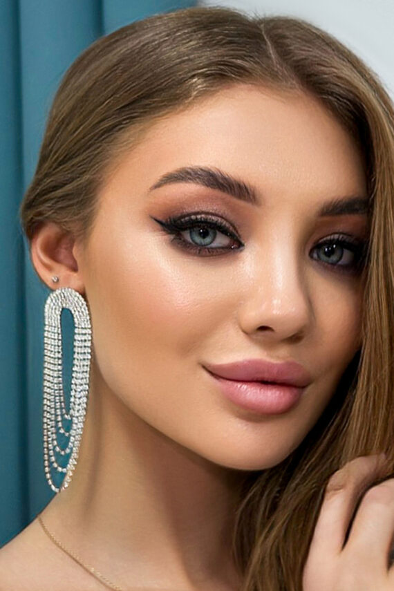 Сріблясті Сережки Шторки Біжутерія Стрази 23519