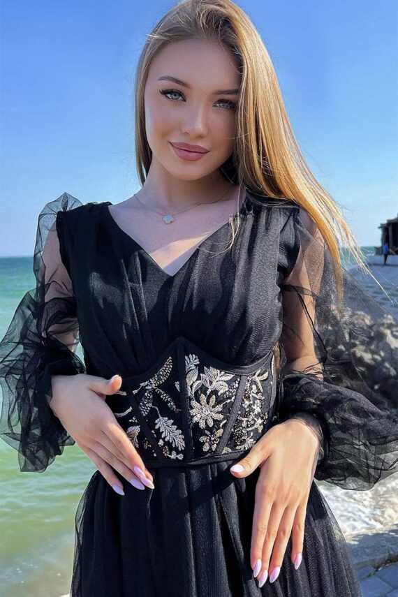 Коктейльна сукня корсет шнурівка 23023 Чорна