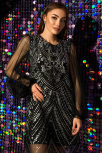 Коктейльна сукня гліттер сітка 23101 Срібна