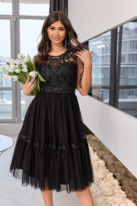 Коктейльна Сукня Атлас Гліттер 20065 Чорна