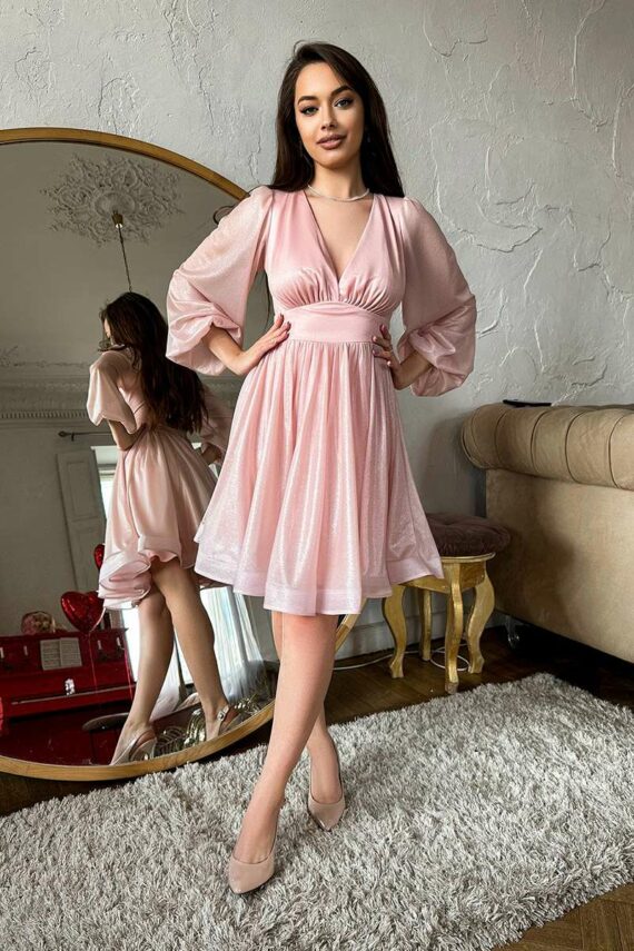 Коктейльна сукня перламутровий шифон 24001 Рожева